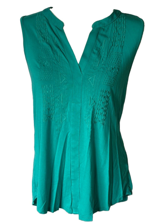 Cable & Gauge Tops - Cable & Gauge Large L Green Viscose Sleeveless V Neck Embroidered Boho Top Shirt